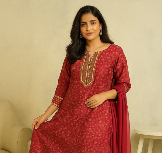 Gulnaar Pink Gold-Print Anarkali Set