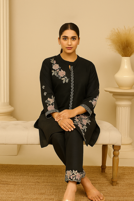 Danphee Limited Edition Black Floral Embroidered Kurta Set