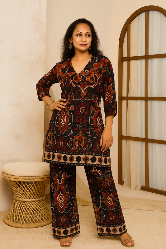 Rust Noir Ajrakh Coord Set
