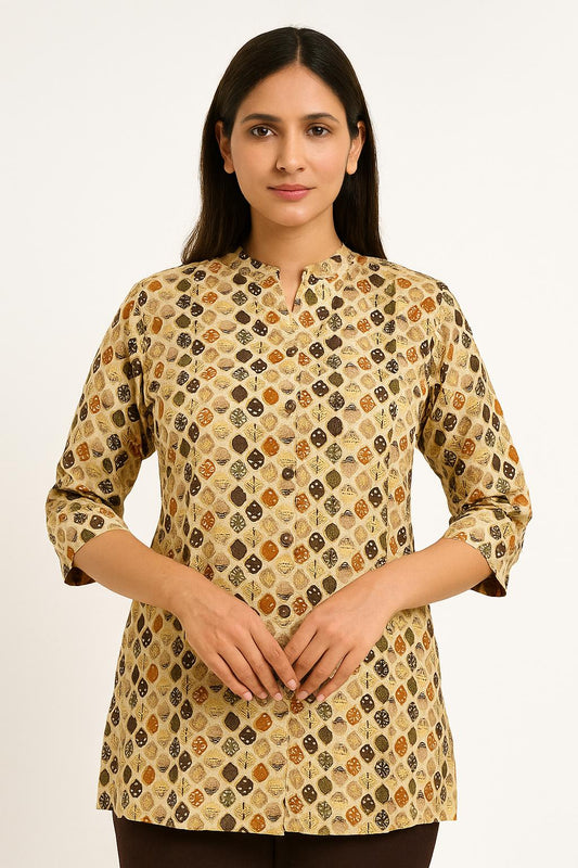 Autumn Leaf Printed Cotton Kurti